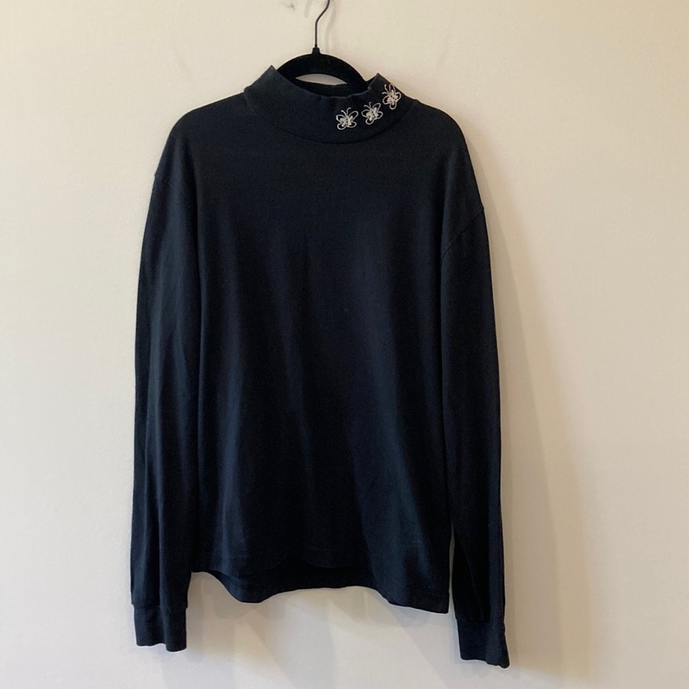 Urban Outfitters mock neck cotton with embroidered butterfly long sleeve